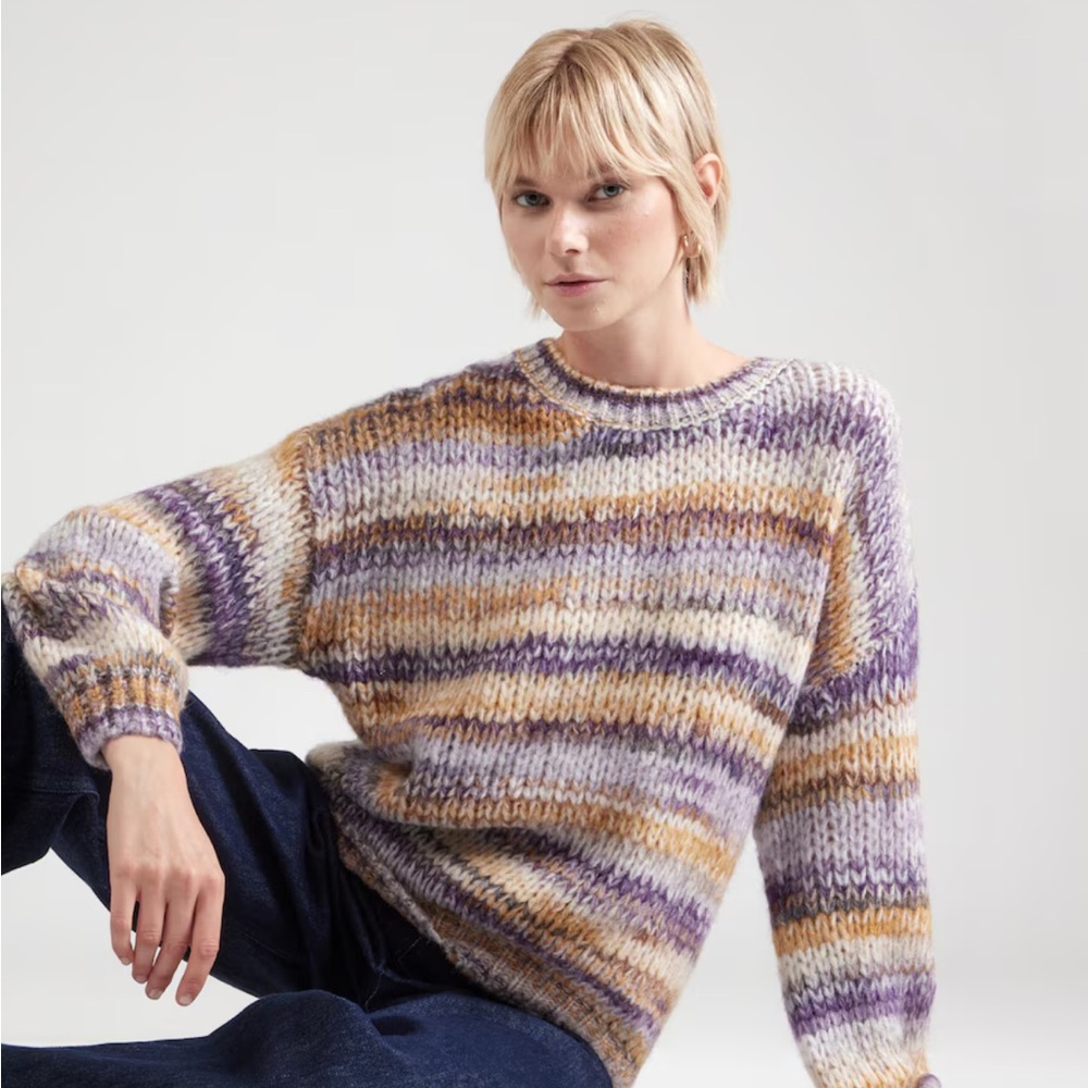 Molly Bracken  Carol Knitted Crewneck Striped Sweater Size: L